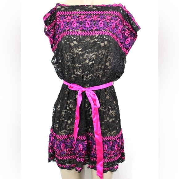 Vintage Betsey Johnson Black Lace Embroidered Dress - Picture 1 of 5